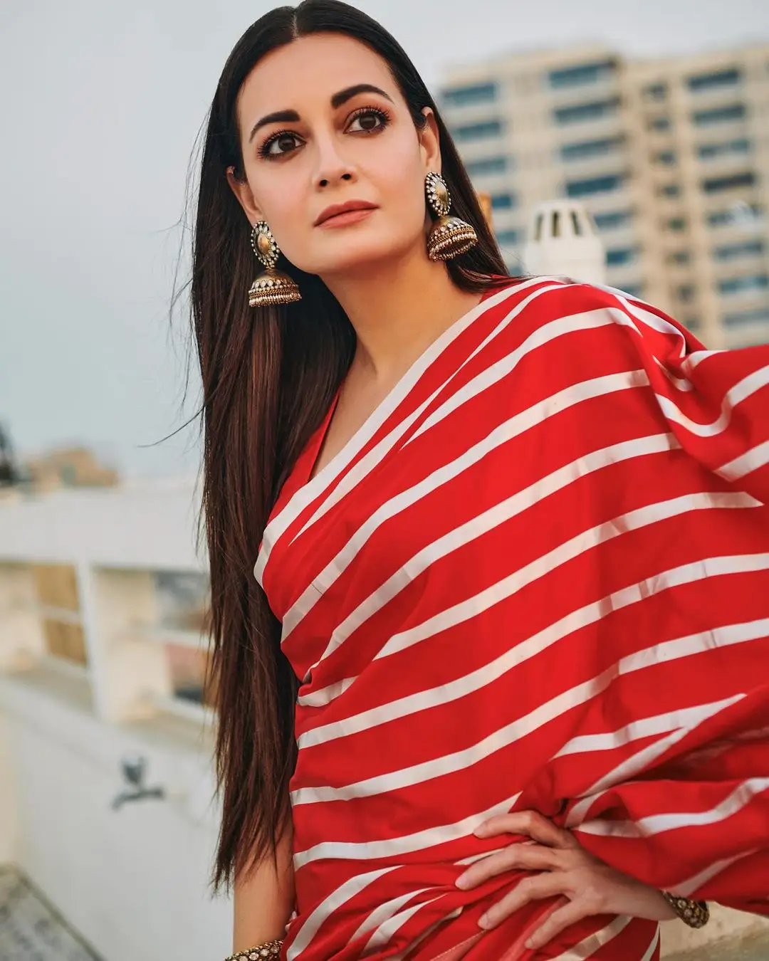 Dia Mirza In North Indian Traditional Red Saree Blouse